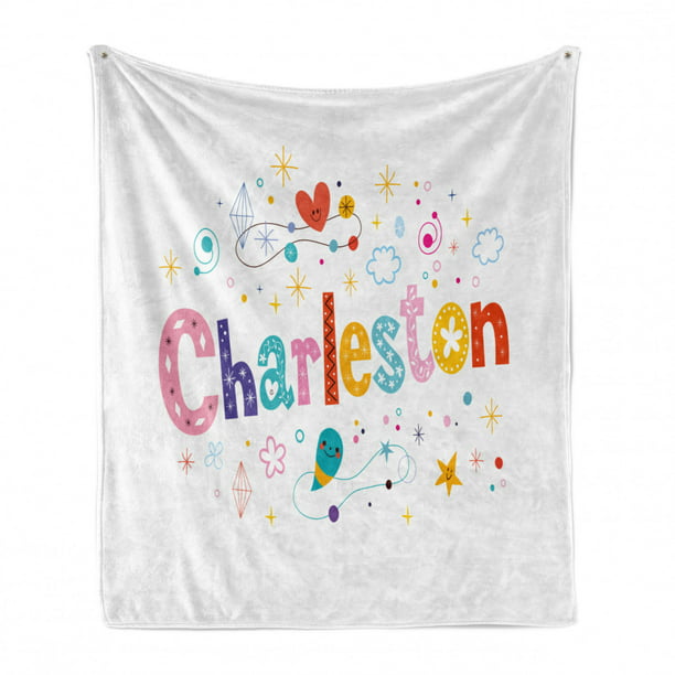 Ornamental Colorful Letters with Cartoon Elements Stars Diamond and Flowers Ambesonne Charleston Soft Flannel Fleece Throw Blanket 50 x 60 Cozy Plush for Indoor and Outdoor Use Multicolor 